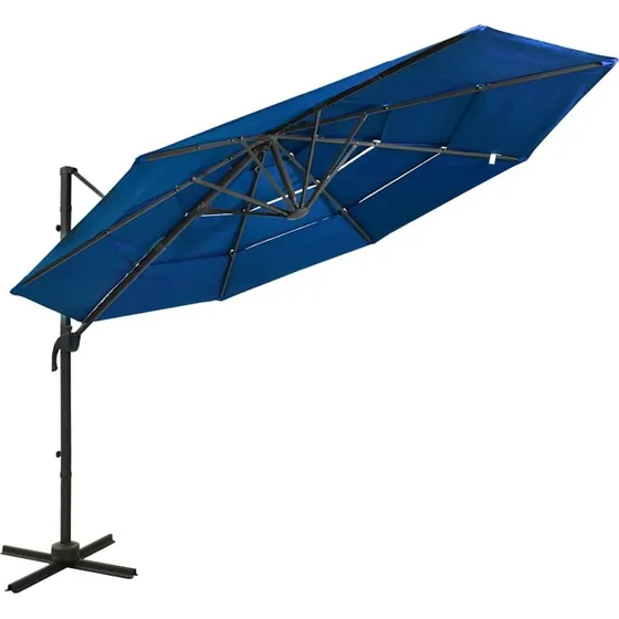 Parasol 3x3 m aluminiumsstang 4-niveau azurblå