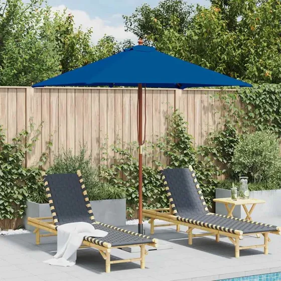 Haveparasol 150x200 cm blå med træstang