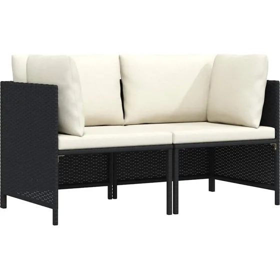 2-personers havesofa i sort polyrattan med hynder