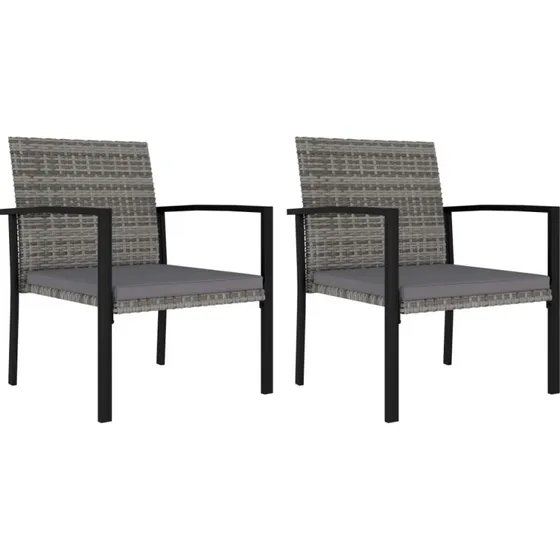 Havestole 2 stk. polyrattan grå med hynder