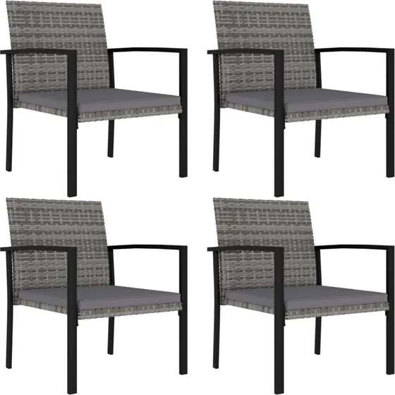 Havestole 4 stk. polyrattan grå med hynder