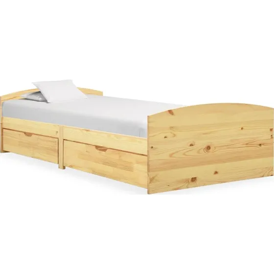 Sengeramme 90x200 i massivt fyrretræ med 2 skuffer