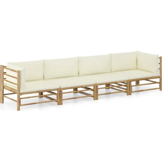 Loungest i bambus 4 dele med cremehvide hynder