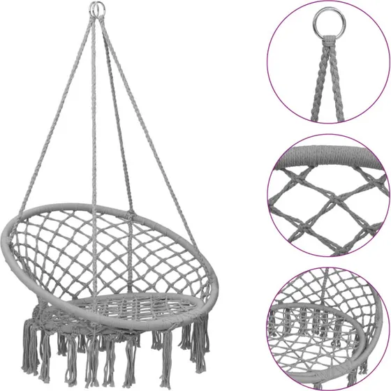Hængekøjestol 80 cm grå - Robust net og stålstel