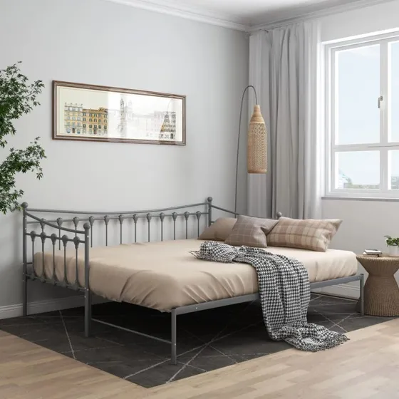 Sengestel til udtræksseng 90x200 cm i metal, grå