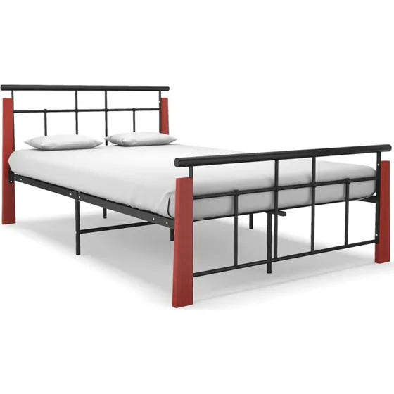 Sengestel 120x200 cm i massivt egetræ og sort metal