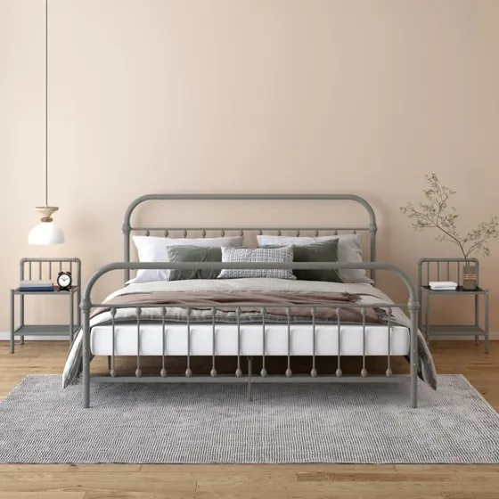 Sengeskabe 2 stk. i metal og glas, grå/sort