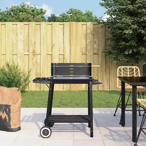 Kulgrill med hjul i stål – justerbar højde, sort