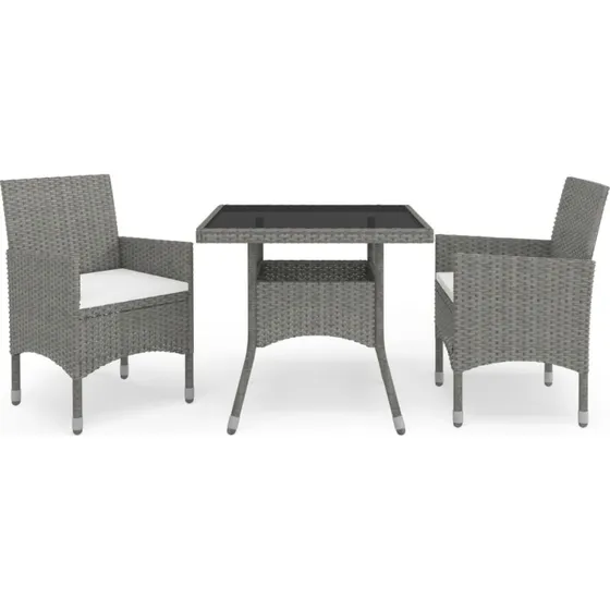 Spisebordssæt til haven 3 dele i polyrattan og glas