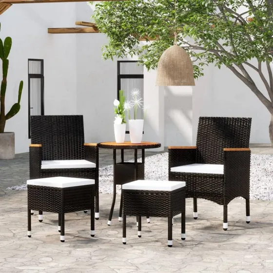 Loungesæt 5 dele i sort polyrattan med akacietræ