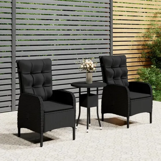 Bistrosæt 3 dele i sort polyrattan