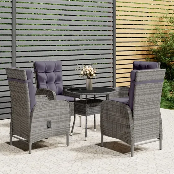 Bistrosæt 5 dele i polyrattan - grå, til haven