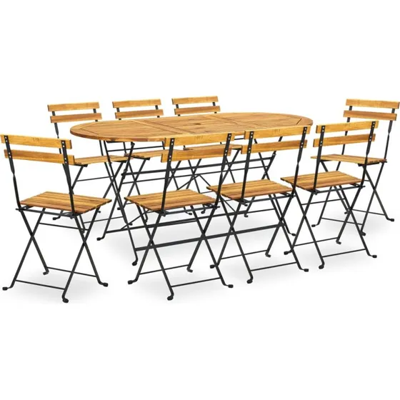 Udendørs spisebordssæt i massivt akacietræ 9 dele (foldbart)