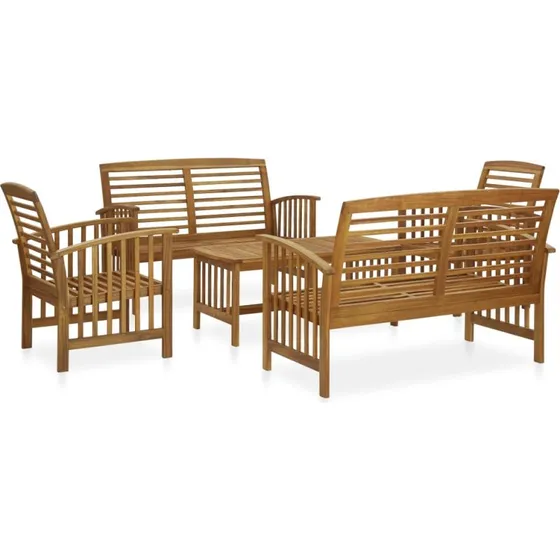 Loungesæt 5 dele i massivt akacietræ – vintage