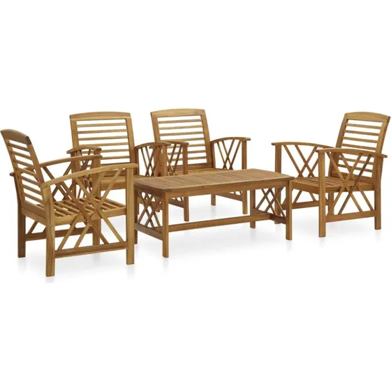 Loungesæt 5 dele i massivt akacietræ - vintage