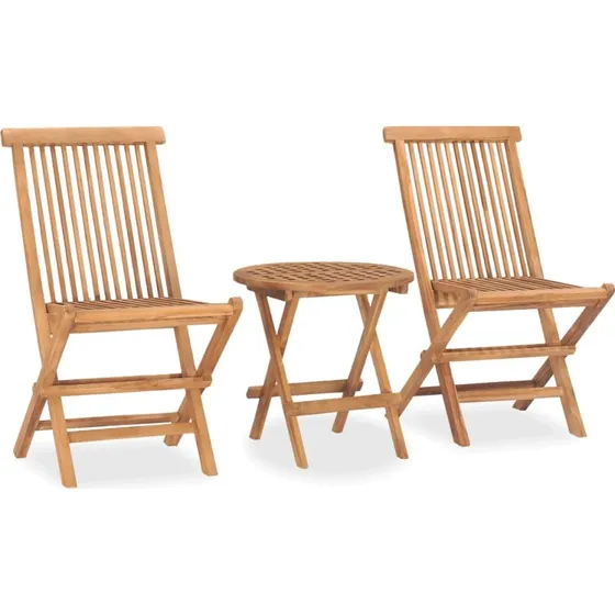 Udendørs spisebordssæt 3 dele i massivt teak, foldbart