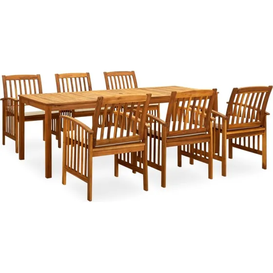Spisebordssæt i massiv akacietræ 7 dele med hynder