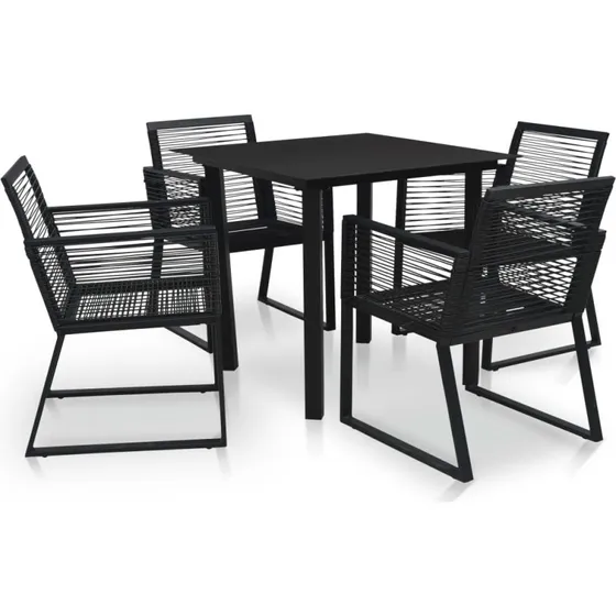 Udendørs spisebordssæt 5 dele i sort PVC-rattan
