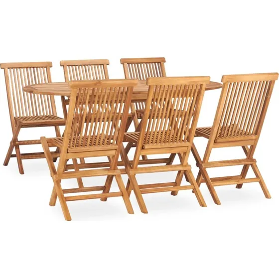 Udendørs spisebordssæt 7 dele i massivt teaktræ