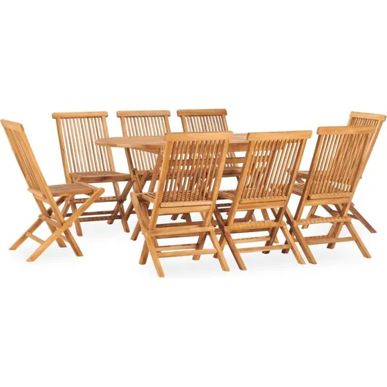 Udendørs spisebordssæt 9 dele i massivt teak
