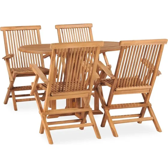 Udendørs spisebordssæt 5 dele i massivt teaktræ (foldbart)