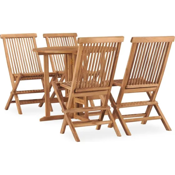 Udendørs spisebordssæt 5 dele i massivt teak (foldbart)