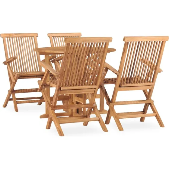 Udendørs spisebordssæt 5 dele i massivt teak (foldbart)