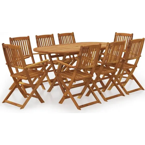 Spisebordssæt i massivt akacietræ 9 dele - foldbart