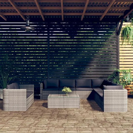 Loungesæt til haven 10 dele i grå polyrattan