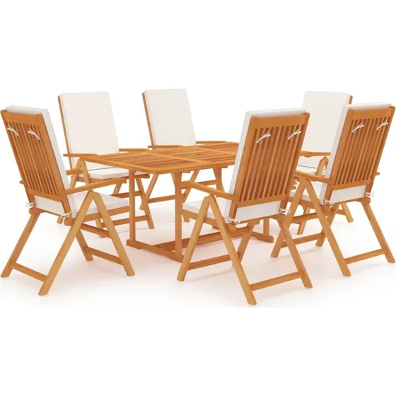 Spisebordssæt i massivt teak 7 dele med hynder