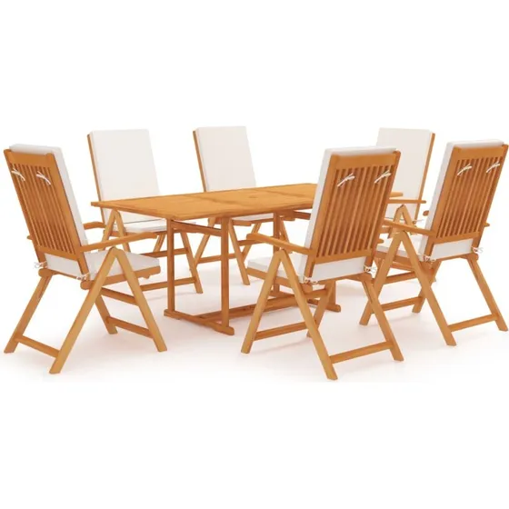 Spisebordssæt til haven 7 dele i massivt teak med hynder