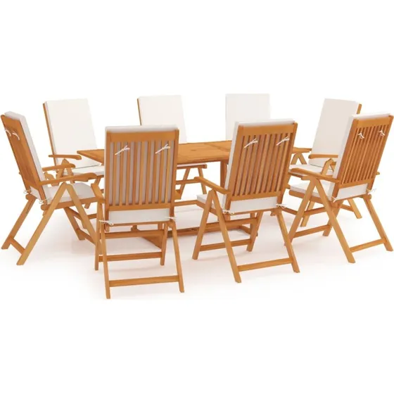 Spisebordssæt i massivt teak til haven, 9 dele