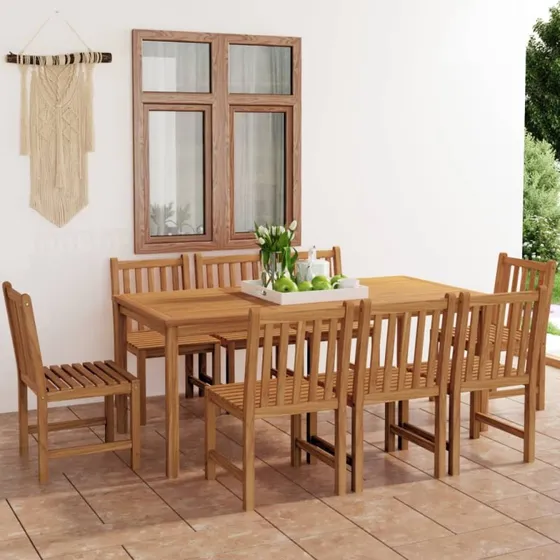 9-delt havespisesæt i massivt teak 180x90 cm
