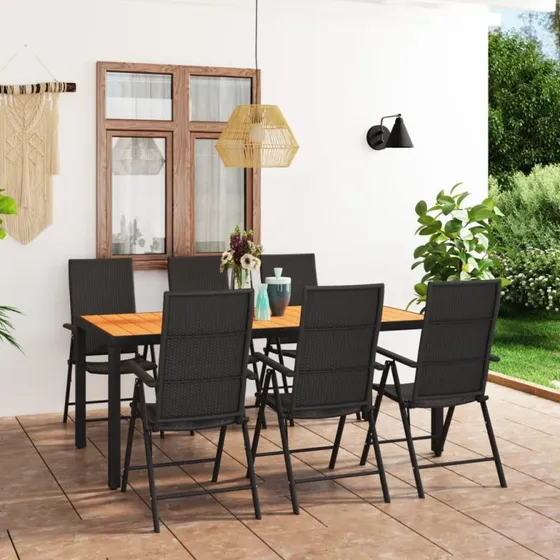 7-dele havemøbelsæt i polyrattan – sort/brun