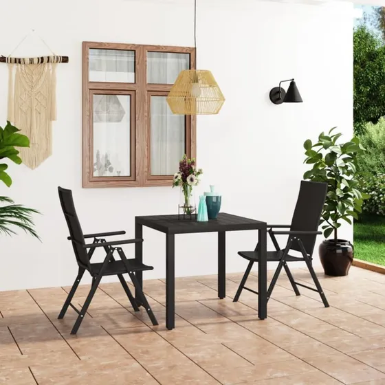 Havemøbelsæt 3 dele sort polyrattan med WPC-bord