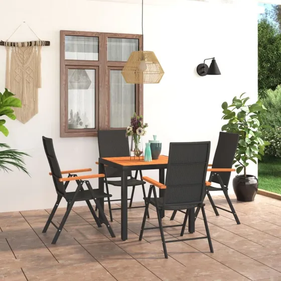 Havemøbelsæt 5 dele i polyrattan, sort & brun