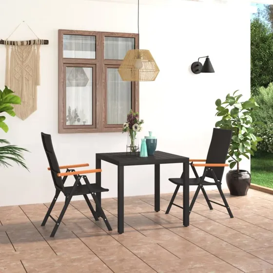 Havemøbelsæt 3 dele i polyrattan, sort/brun