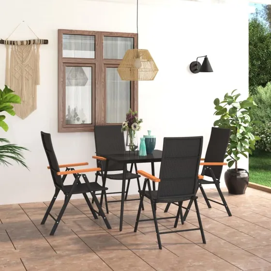 Havemøbelsæt 5 dele i polyrattan sort/brun