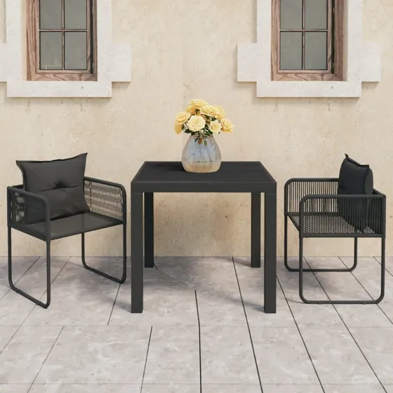 Havemøbelsæt 3 dele polyrattan sort - Bord & 2 stole
