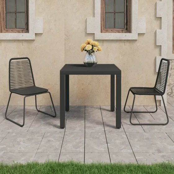 Havespisebordssæt 3 dele i sort polyrattan & WPC