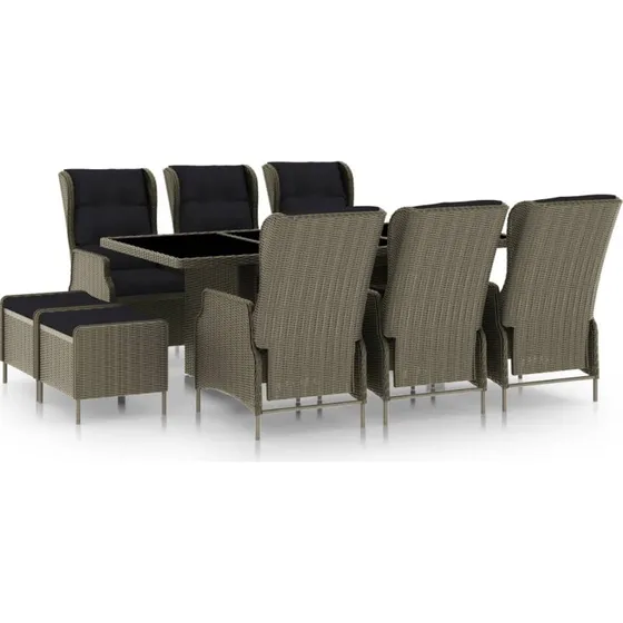 Udendørs spisebordssæt 9 dele i brun polyrattan