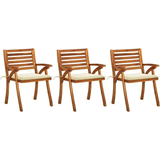 Havestole 3 stk. i massivt akacietræ med creme hynder