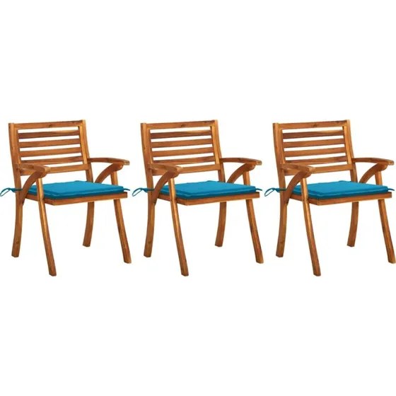 Havestole i massivt akacietræ 3 stk. med hynder