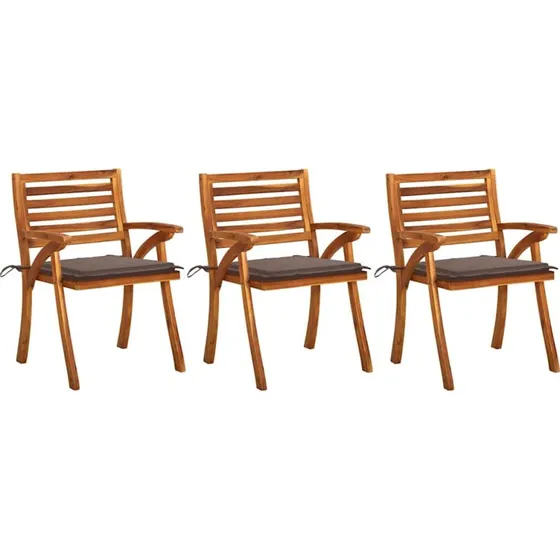 Havestole 3 stk. i massivt akacietræ med hynder