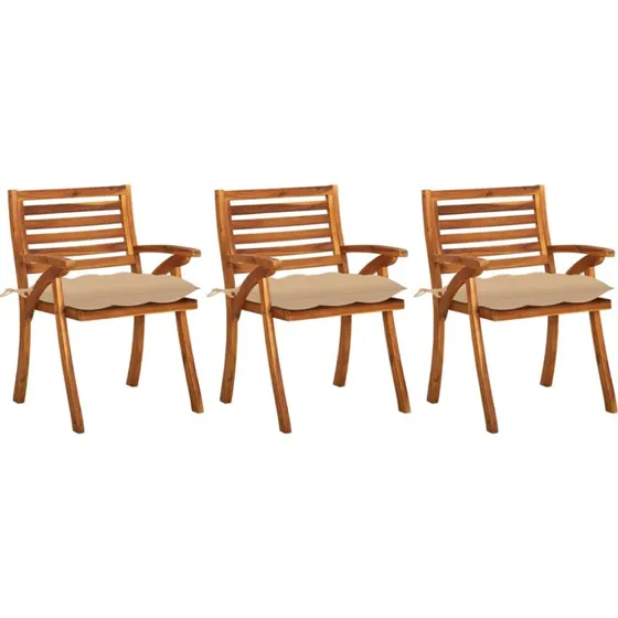 Havestole 3 stk. i massivt akacietræ med hynder