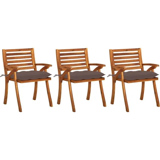 Havestole 3 stk. i massivt akacietræ med hynder