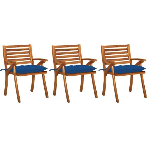 Havestole i massivt akacietræ 3 stk. med hynder