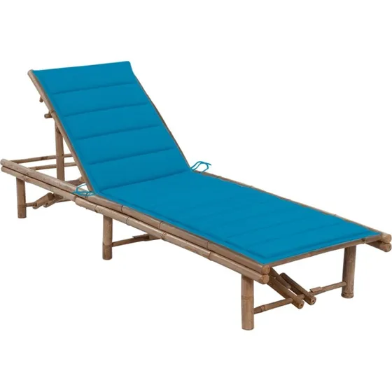 Bambus liggestol med hynde - justerbar, blå 200x65 cm