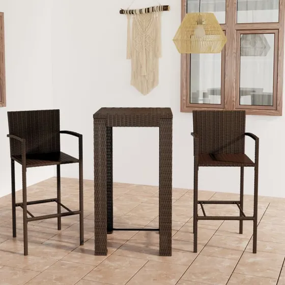 Udendørs barsæt 3 dele i polyrattan – brun