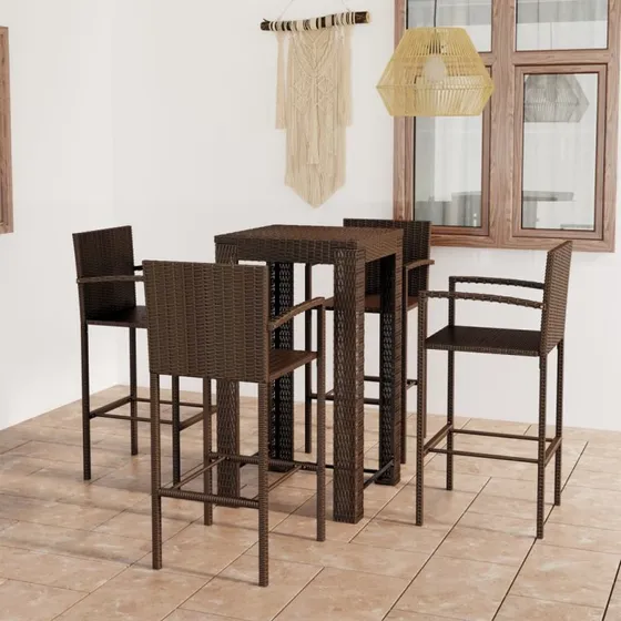 Udendørs barsæt 5 dele i polyrattan – brun